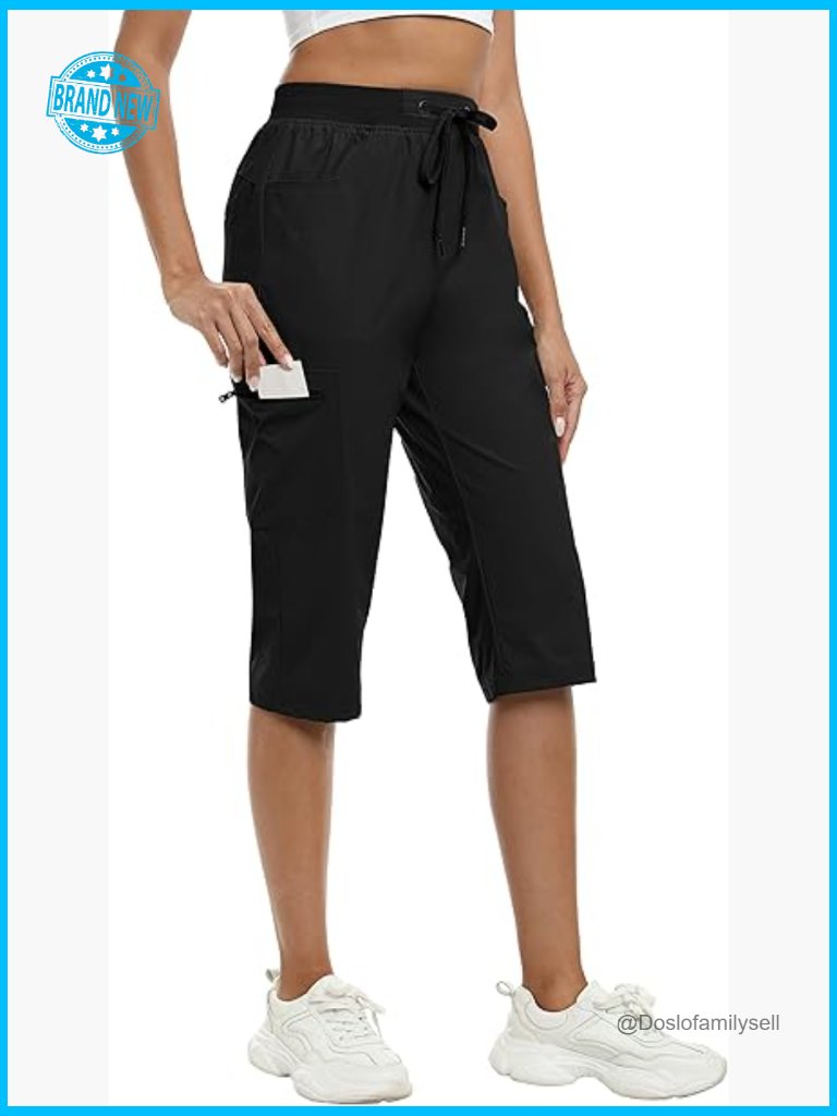 Lightweight Cargo Capri Pants Hiking Athletic With Pockets Drawstring Fast Dry